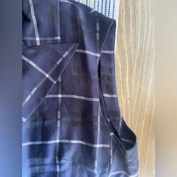 Akris Blue & White  Plaid  Shift Dress Size 10 Collared Zip Zipper Legs Button - Picture 6 of 14